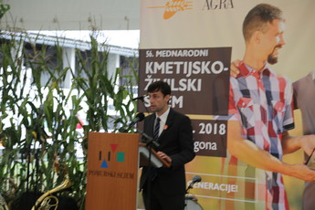 Rok Damijan, slavnostni govornik na odprtju 56. sejma AGRA 2018 in predsednik Zveze slovenske podeželske mladine<br>(Avtor: Milan Skledar)