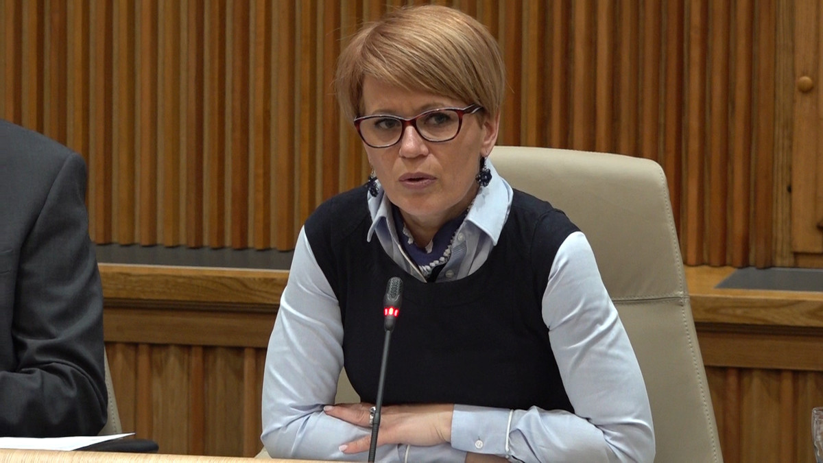 Dr. Aleksandra Pivec, kmetijska ministrica na skupni novinarski konferenci v dvorani Državnega sveta RS<br>(Avtor: Milan Skledar)