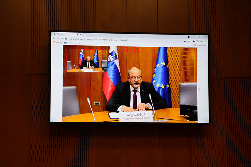 Alojz Kovšca, predsednik Državnega sveta RS na virtualni 3SI prlamentarnem forumu: Tri morja<br>(Avtor: Milan Skledar)